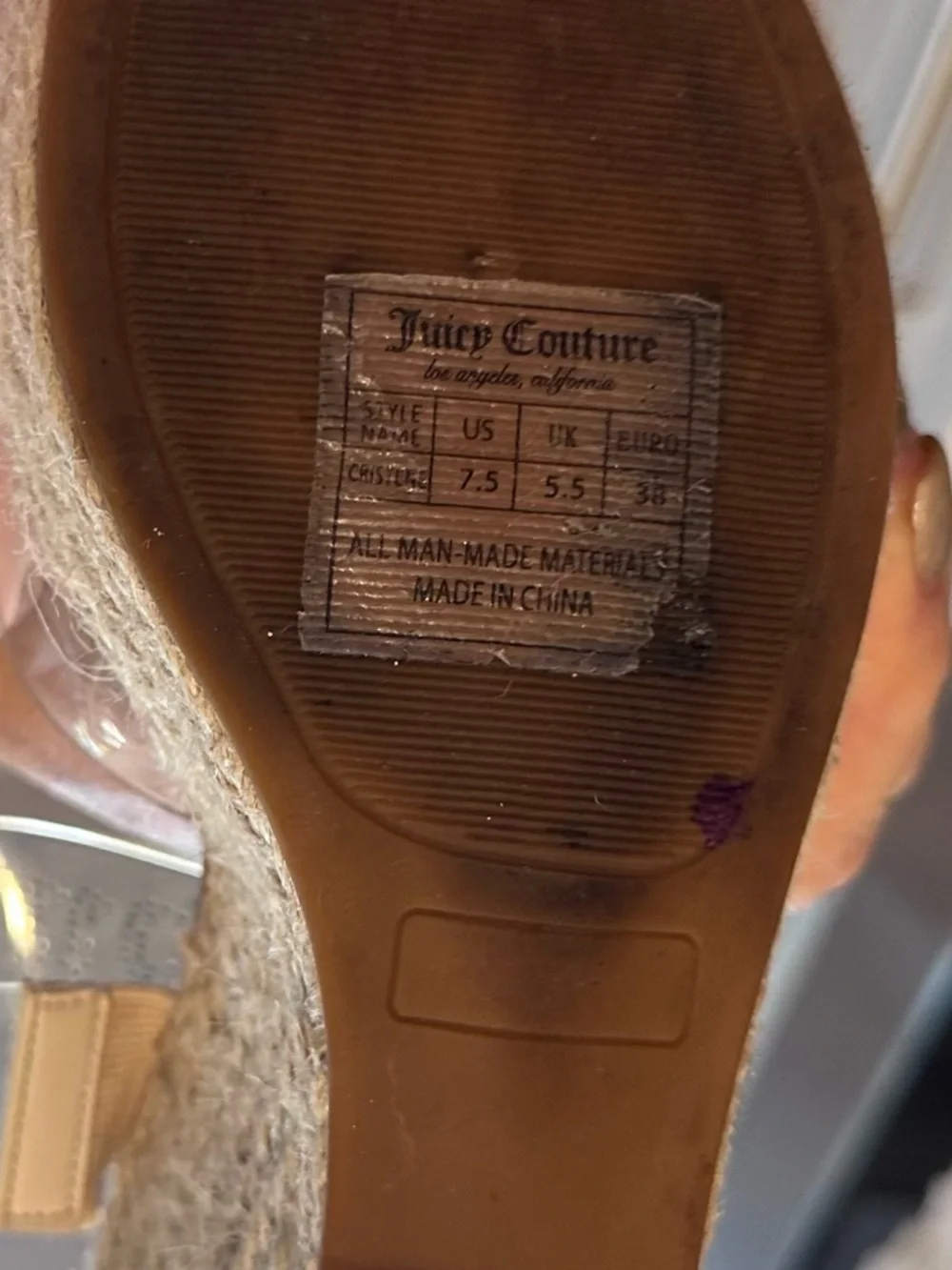 Juicy Couture Cristene Nude Espadrille Rhinestone Wedge Sandals Size 7.5